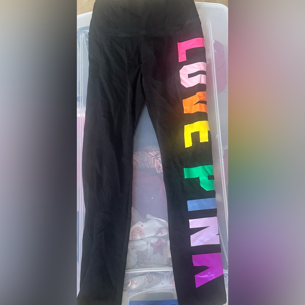 Victoria's Secret Black Leggings with colorful PINK logo!